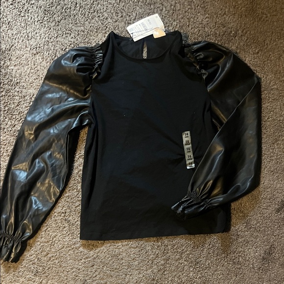 Zara Tops - Zara Black Long Sleeve Top with Faux Leather Sleeves